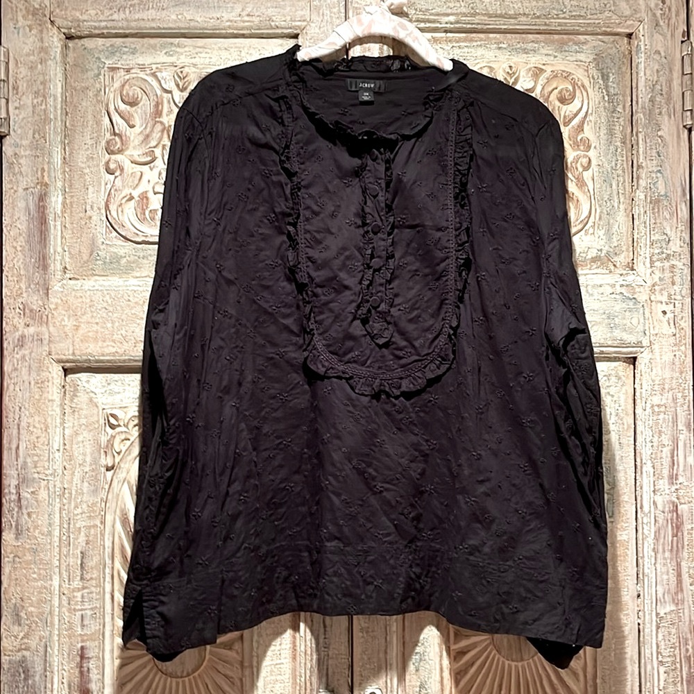EUC J.Crew Black Floral Eyelet Blouse with Ruffle Detail /3x/